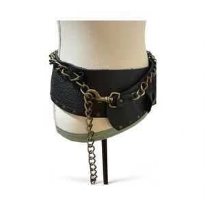 Leatherock Black Belt with Gold Chain Accent